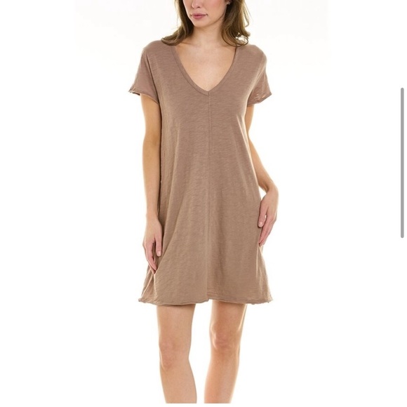 Bobi Los Angeles Center Seam V Neck Dress Java Size Large 100% Cotton Brown - Picture 1 of 16